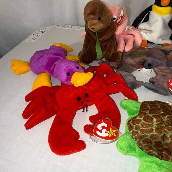 Ty Beanie Babies Lot 11 Aquatic Sea Life PVC Quackers Waddle Inky Claude Speedy - Picture 2 of 12